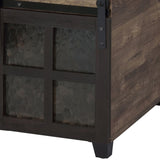 ZUN Rustic Oak and Black Coffee Table with Sliding Doors B062P181396