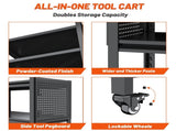 3 Tier Tool Cart on Wheels, Heavy Duty Metal Service Cart with Pegboards, 660 LBS Load Capacity Tool 50916155
