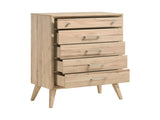 Mid-Century Modern Design Natural Oak Finish Chest of 5 Drawers Nickel Tone Classic Style Bedroom B011P224818