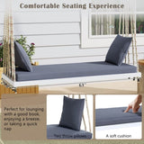 TOPMAX Patio Wooden Swing Chair, Hanging Porch Swing Bench with Cushion&Pillows, 10.8Ft Hemp Ropes N717P210136K