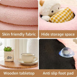 Round Storage Ottoman, Modern Sherpa Footstool, Teddy Vanity Stool with Flip-Top Tray, Makeup Chair 72182829