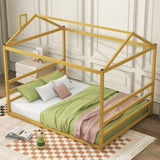 Metal House Shape Platform Bed, Gold, Queen MF314071AAL