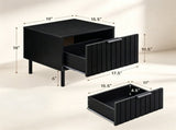 Black Fluted Drawer Nightstand Set of 2, Engineered Wood Metal Side End Table with Adjustable Foot 06148893