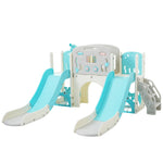 ZUN Kids Slide Playset Structure 8 in 1, Freestanding Ocean Themed Set with Slide, Arch N710P176322C