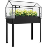 ZUN Black mini greenhouse with raised garden bed 59606394