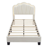 Twin Size Upholstered Flower-Shape Bed, Elegant Flowers Headboard with LED Light Strip , Sherpa N733P177307A