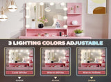 Apple Pink MDF with Melamine Lacquer, 1 Drawer, 1 Door Dressing Table Set, Three-Color Dimming Light 84425228
