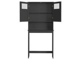 2-Door 3-Tier Toilet Cabinet MDF Melamine-Faced Bathroom Vanity 23.23*8.66*66.93in Black 11765770