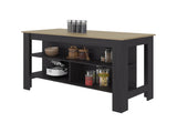 Ruso Kitchen Island, 3 Spacious open Shelves, Modern Design, Black Wengue / Natural Oak B097P474318