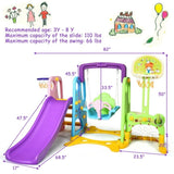 ZUN 6-in-1 Kids Portable Slide Rocking Horse Toy with Basketball Hoop and Ring Toss 94768456