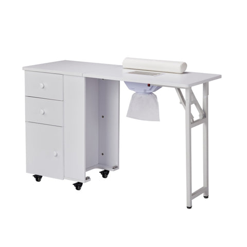 Foldable Manicure Table with Electric Dust Collector, Lockable Wheels, Wrist Cushion, Drawers & 05935008