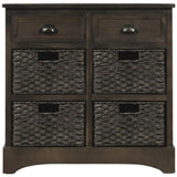 TREXM Rustic Storage Cabinet with Two Drawers and Four Classic Rattan Basket for Dining/Living WF193442AAD