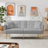 Grey Velvet Futon Sofa Bed with Gold Metal Legs W58861176