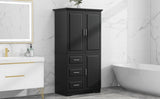 Tall and Wide Storage Cabinet with Doors for Bathroom/Office, Three Drawers, Black WF299285AAB