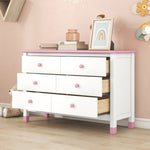 ZUN Wooden Storage Dresser with 6 Drawers,Storage Cabinet for kids Bedroom,White+Pink 36346683