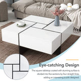 ON-TREND Unique Design Coffee Table with 4 Hidden Storage Compartments, Square Cocktail Table with WF305182AAK