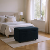 Black Corduroy Upholstered Storage Ottoman Black Round Rubber Feet 634343cm, Hidden Storage 12672084