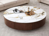 Round Wood Coffee Table with Faux Marble Tabletop W3136P304987