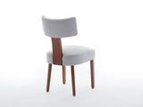 064-Set of 2 Linen Fabric Modern Armless Dining Chairs With Curved backrest and Solid Wooden Legs 42256414