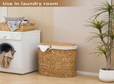 Oval Laundry Hamper with Lid, Woven Natural Water Hyacinth Laundry Hamper 64065472