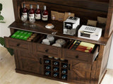 Brown Farmhouse 72" Pantry Cabinet with Hutch, Sliding Barn Doors & Wine Storage Rack 31427693