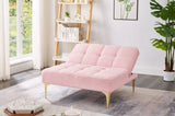 ZUN Convertible single sofa bed futon with gold metal legs teddy fabric W1097123595