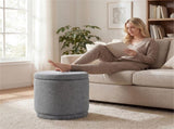7.7 Gallon Round Storage Ottoman Foot Rest with Acacia Wood Frame, 400LBS Load Capacity Footstool 46931737