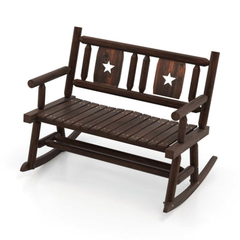 ZUN Wooden double rocking chair garden double sofa 69000504