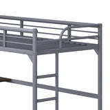 ZUN Twin Metal loft Bed with Desk, Ladder and Guardrails, bookdesk under bed, Silver W1676105930
