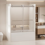 56-60 in. W x 62 in. H Frameless Double Sliding Tub Door, Bypass Tub Shower Door Soft Closing, W1573P205868