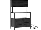 Built-in Power Outlet, Microwave Stand with Louvred Door Cabinets & Storage Shelves, Black 42219313