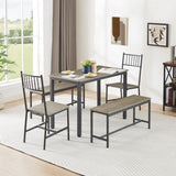 ZUN Dining Table Set, Barstool Dining Table with 2 Benches 2 Back Chairs, Industrial Dining Table for 86182037