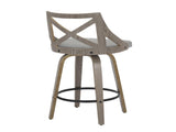 Fixed Height Counter Stool in Light Grey Wood and Grey Fabric - Set of 2 B202P471207
