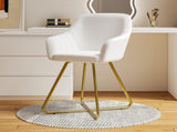 White PU Leather Vanity Chair with Gold Metal Frame, Vanity Chair with Back, Armchair for Living 16886191