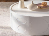 Round Side Table Handcrafted Relief Sturdy Pedestal Wooden SideTable for Living Room no need to W3081P360268