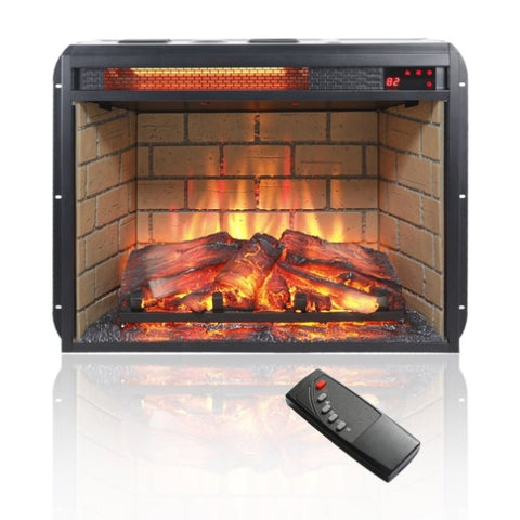 ZUN 23 inch infrared quartz heater fireplace insert -woodlog version with brick W1769121294