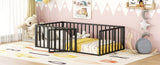 ZUN Twin Size Metal Floor Bed Frame with Fence and Door, Black 72444433