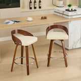 Bar Stools Set of 2, Swivel Bar Height Stools with Low Back, Wood Bar Chairs with Soft Cushion Seat, W1143P173432