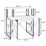 ZUN White and Black Office Desk with Open Shelves and Hutch B062P184529