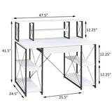 White and Black Office Desk with Open Shelves and Hutch B062P184529