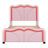 Twin Size Upholstered Platform Bed with Curve Shaped and Height-adjustbale Headboard,LED Light 04179542
