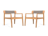 CREATIVE BRAIDED ACACIA WOOD OUTDOOR DINING CHAIRS WITH ARMRESTS, SUITABLE FOR OUTDOOR DINING AND N770P269704G