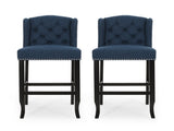Vienna Contemporary Fabric Tufted Wingback 31 Inch Counter Stools, Set of 2, Navy Blue N780P523553B