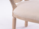 French Style Solid Wood Frame Linen Fabric Oval Back Dining Chair,Set of 2,Cream W162278981