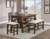 Set of 2pcs Counter Height Chair Dining Room Furniture Rustic Oak / Beige Fabric Cushion w/ Welt B011111839
