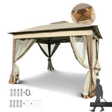 ZUN Outdoor 11x 11Ft Pop Up Gazebo Canopy With Removable Zipper Netting,2-Tier Soft Top Event W41932833