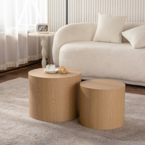 ZUN Nesting Coffee Table Set of 2 Round Wooden Coffee Tables Circle Modern Table for Small Space Living W3081P255158