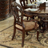 Traditional Formal Armchairs Set of 2 Cherry Finish with Gold Tipping Fabric Upholstery Wooden B011P171307