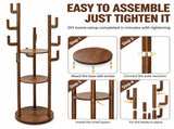 Coat Rack Freestanding, Solid Wood Rotary Coat Rack with 3 Storage Shelves & 9 Hooks, Coat Tree for W3204P577705