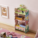 ZUN Kids Funnel Olivia the Fairy Girls Hand Painted 3 Tier Flower Bookcase with Drawers B05367936